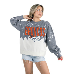Denver Broncos Gameday Couture Women's Oversized Faded Wash Tri-Blend Pullover Sweatshirt Gray - NFL