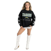Los Angeles Chargers Gameday Couture Women's Velocity Relaxed Rhinestone Pullover Sweatshirt Black - NFL