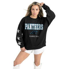 Carolina Panthers Gameday Couture Women's Velocity Relaxed Rhinestone Pullover Sweatshirt Black - NFL