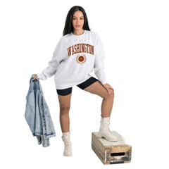 Washington Commanders Gameday Couture Women's Traditional Logo Oversized Premium Fleece Pullover Sweatshirt Ash - NFL