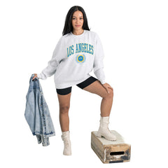 Los Angeles Chargers Gameday Couture Women's Traditional Logo Oversized Premium Fleece Pullover Sweatshirt Ash - NFL