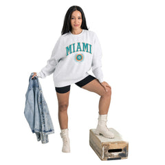 Miami Dolphins Gameday Couture Women's Traditional Logo Oversized Premium Fleece Pullover Sweatshirt Ash - NFL