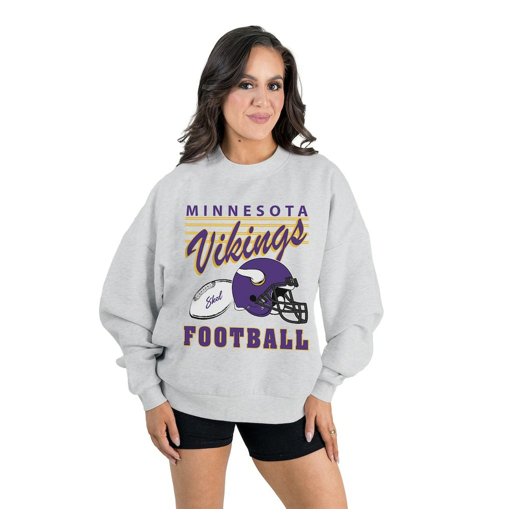 Minnesota Vikings Gameday Couture Women's Home Turf Oversized Premium Fleece Pullover Sweatshirt Ash - NFL