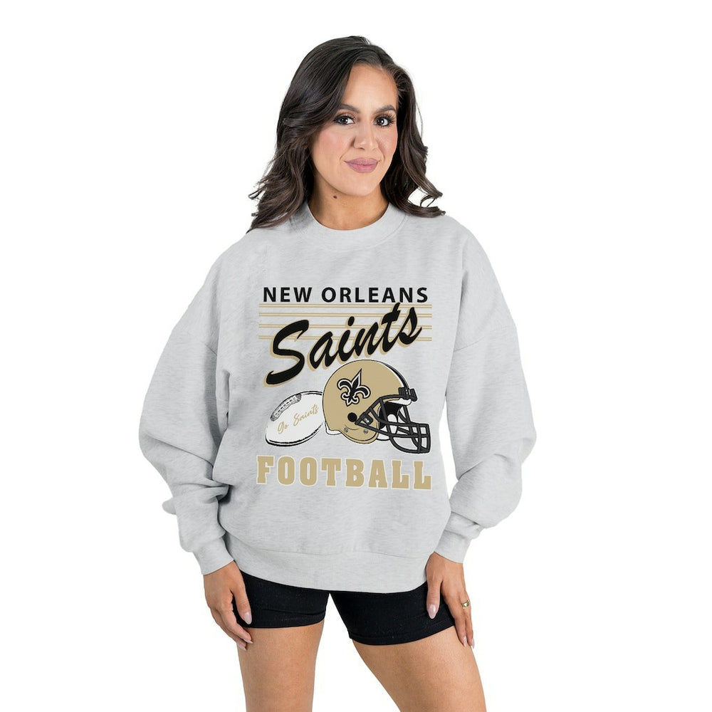 New Orleans Saints Gameday Couture Women's Home Turf Oversized Premium Fleece Pullover Sweatshirt Ash - NFL