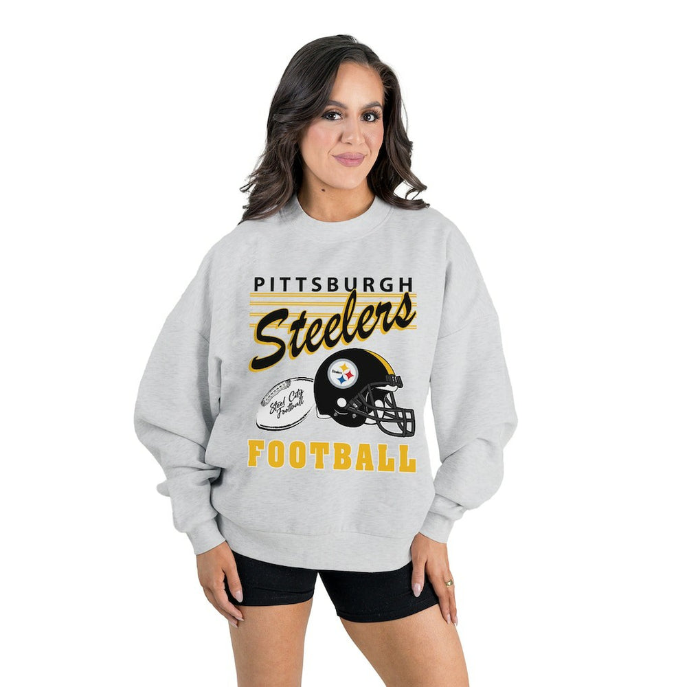 Pittsburgh Steelers Gameday Couture Women's Home Turf Oversized Premium Fleece Pullover Sweatshirt Ash - NFL