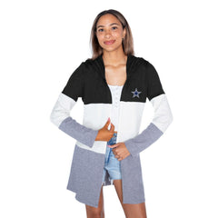 Dallas Cowboys Gameday Couture Women's Tri-Blend Color Block Lightweight Cardigan Hoodie Black - NFL
