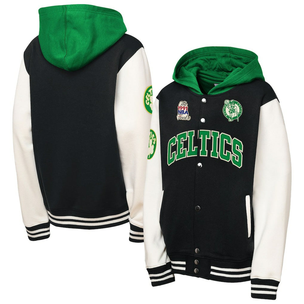 Mitchell & Ness - Boston Celtics Youth Hardwood Classics Courtside Fleece Full-Snap Hoodie Jacket - Black
