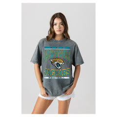 Jacksonville Jaguars Gameday Couture Women's Oversized Classic Grind Washed T-Shirt Gray - NFL