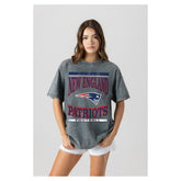 New England Patriots Gameday Couture Women's Oversized Classic Grind Washed T-Shirt Gray - NFL