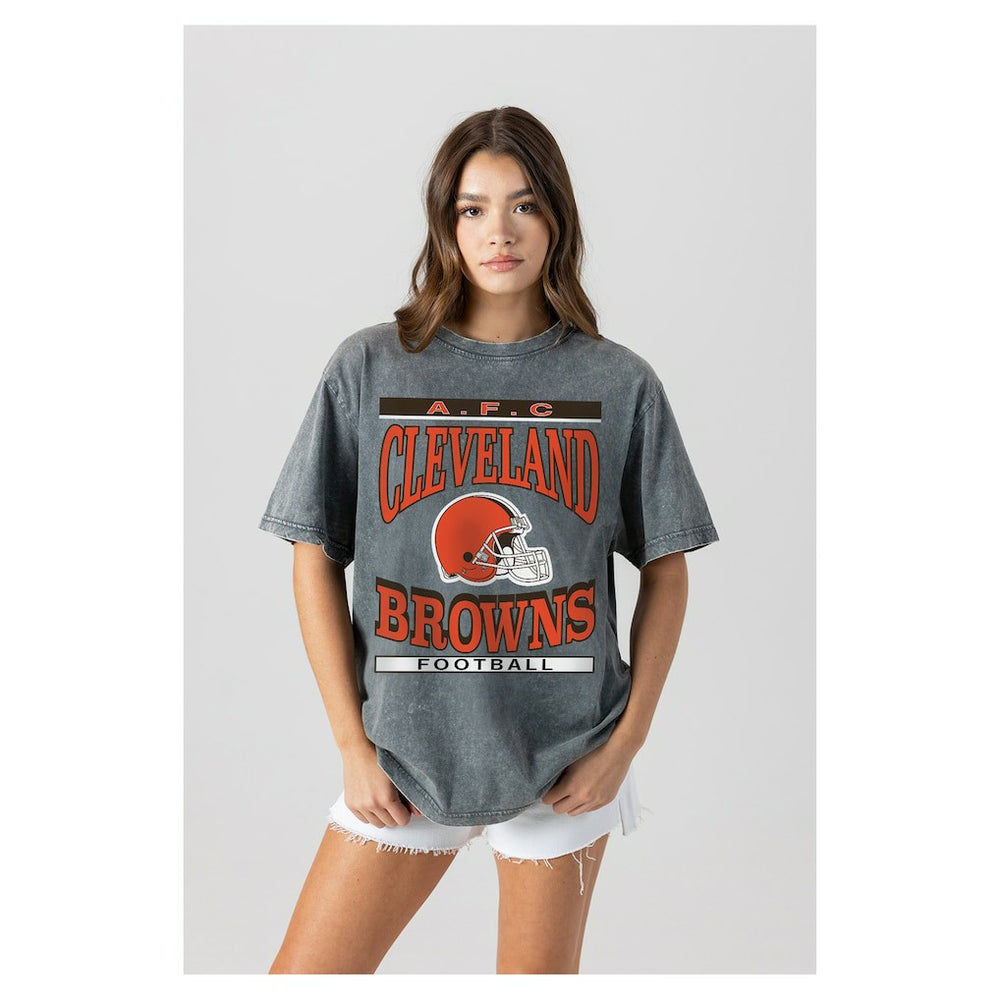 Cleveland Browns Gameday Couture Women's Oversized Classic Grind Washed T-Shirt Gray - NFL