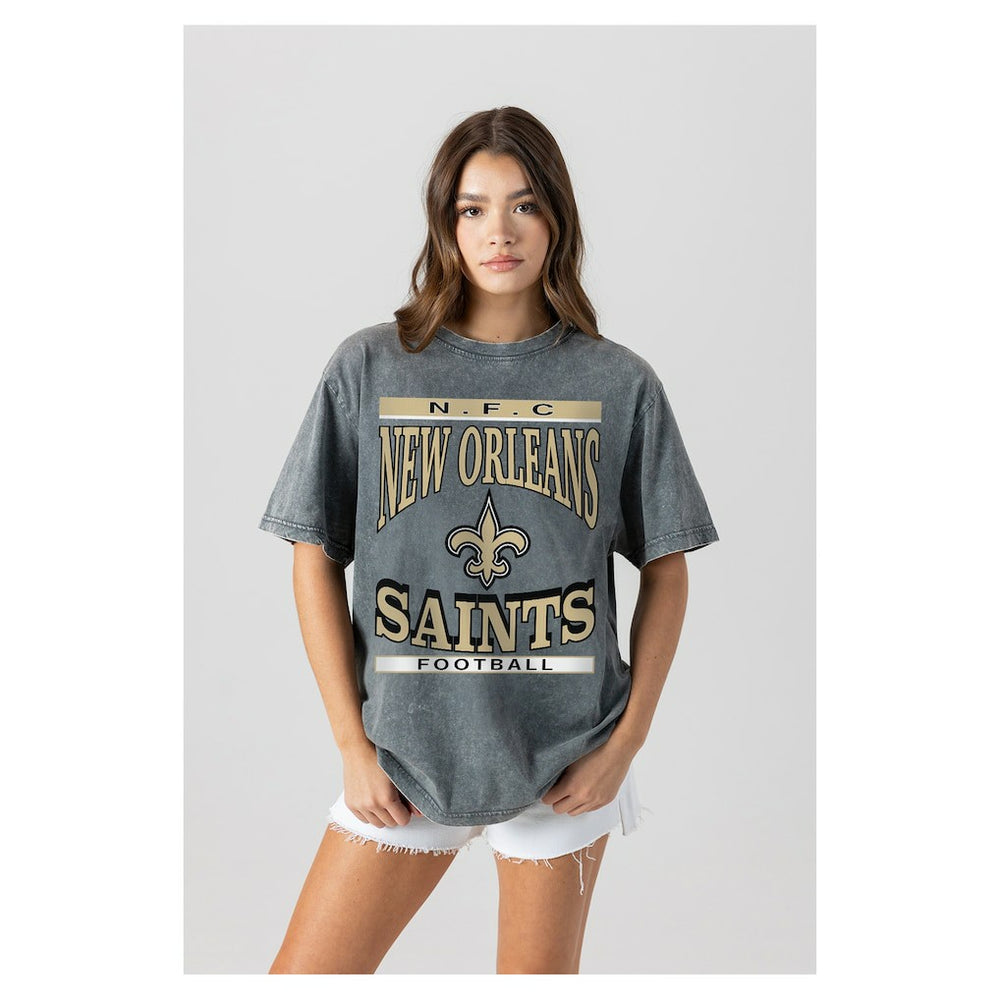 New Orleans Saints Gameday Couture Women's Oversized Classic Grind Washed T-Shirt Gray - NFL