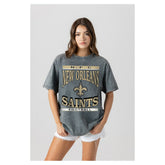New Orleans Saints Gameday Couture Women's Oversized Classic Grind Washed T-Shirt Gray - NFL