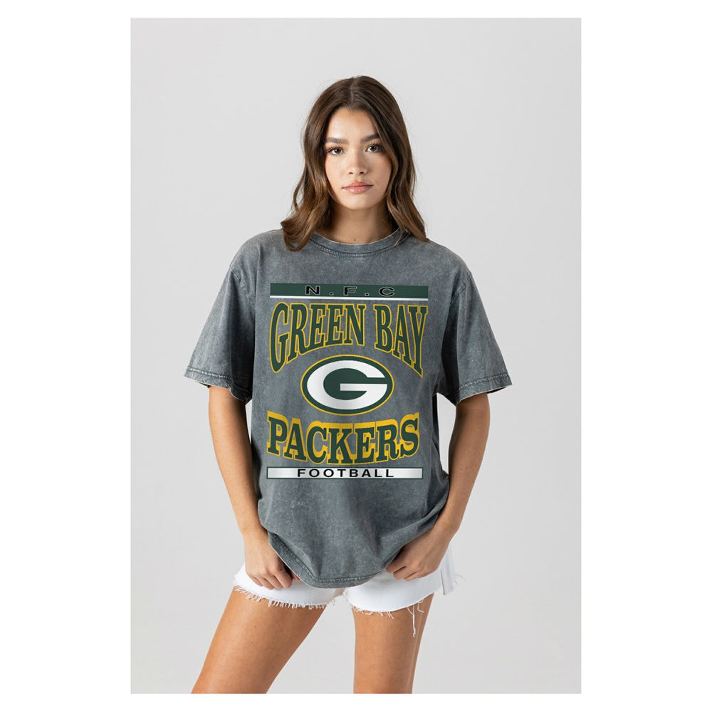 Green Bay Packers Gameday Couture Women's Oversized Classic Grind Washed T-Shirt Gray - NFL