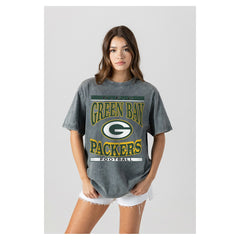 Green Bay Packers Gameday Couture Women's Oversized Classic Grind Washed T-Shirt Gray - NFL