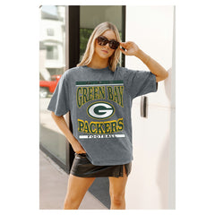 Green Bay Packers Gameday Couture Women's Oversized Classic Grind Washed T-Shirt Gray - NFL