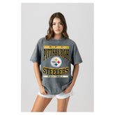 Pittsburgh Steelers Gameday Couture Women's Oversized Classic Grind Washed T-Shirt Gray - NFL