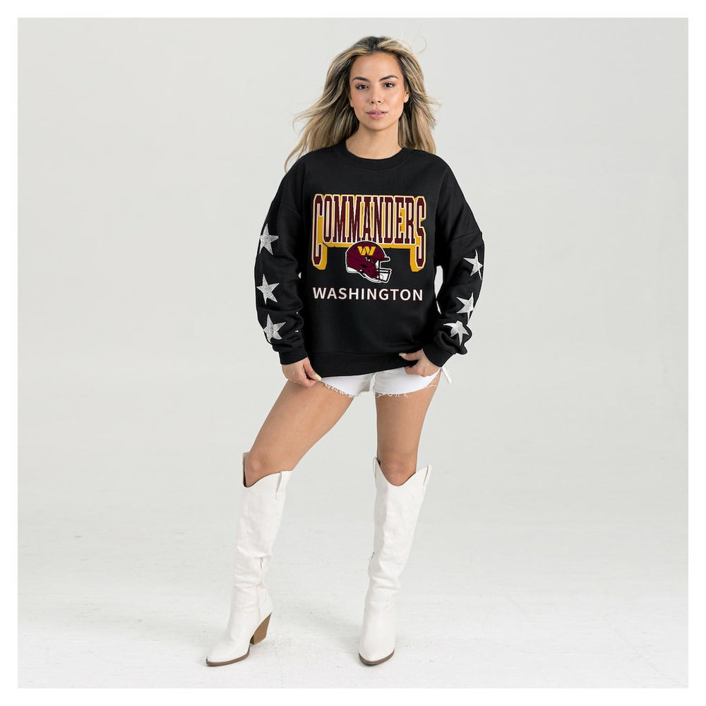 Washington Commanders Gameday Couture Women's Pure Victory Rhinestud Star-Sleeve Pullover Sweatshirt Black - NFL