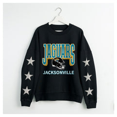 Jacksonville Jaguars Gameday Couture Women's Pure Victory Rhinestud Star-Sleeve Pullover Sweatshirt Black - NFL