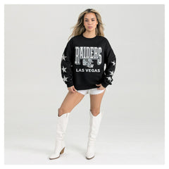 Las Vegas Raiders Gameday Couture Women's Pure Victory Rhinestud Star-Sleeve Pullover Sweatshirt Black - NFL