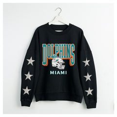Miami Dolphins Gameday Couture Women's Pure Victory Rhinestud Star-Sleeve Pullover Sweatshirt Black - NFL