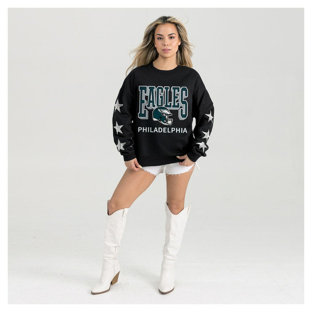 Philadelphia Eagles Gameday Couture Women's Pure Victory Rhinestud Star-Sleeve Pullover Sweatshirt Black - NFL