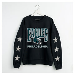 Philadelphia Eagles Gameday Couture Women's Pure Victory Rhinestud Star-Sleeve Pullover Sweatshirt Black - NFL