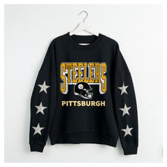 Pittsburgh Steelers Gameday Couture Women's Pure Victory Rhinestud Star-Sleeve Pullover Sweatshirt Black - NFL