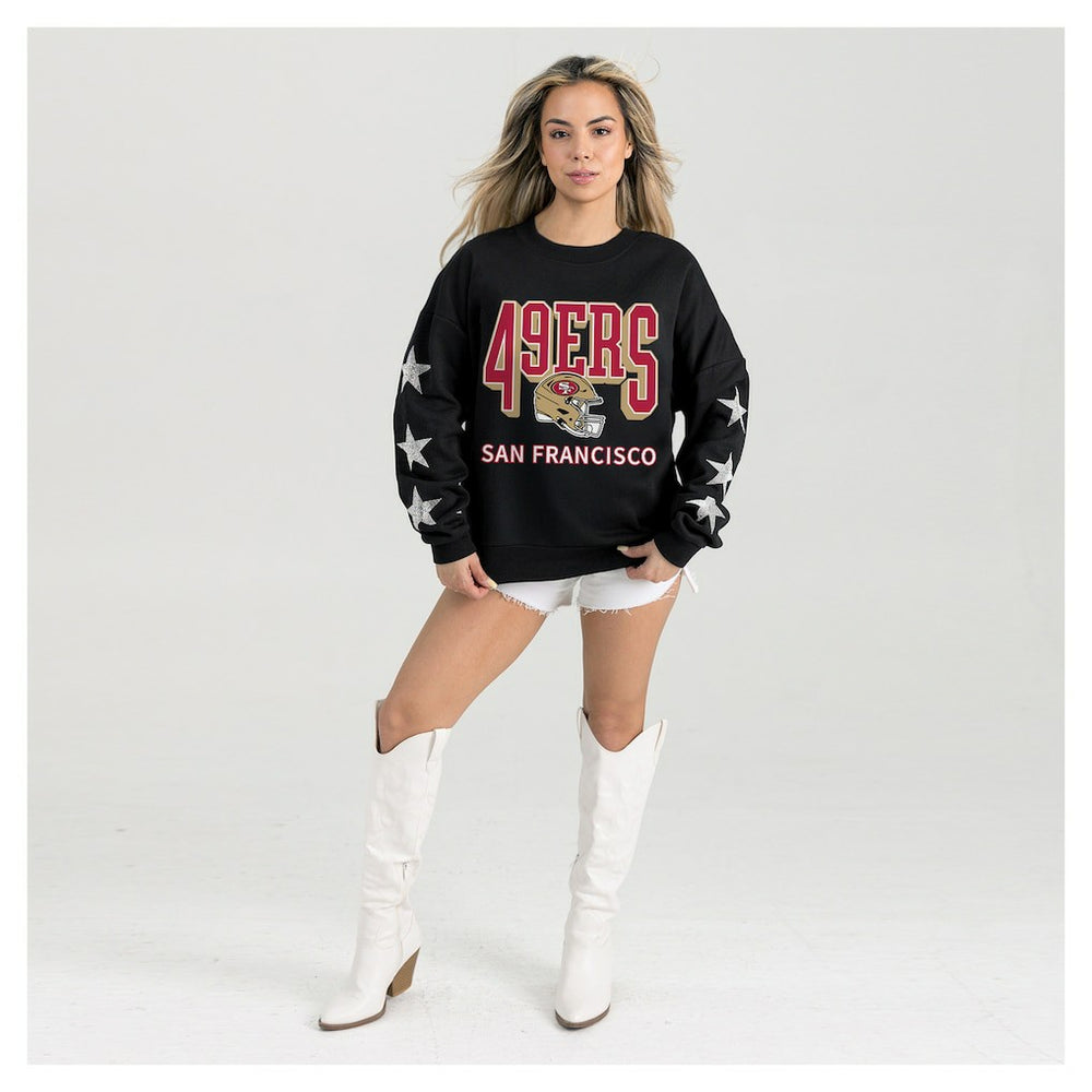 San Francisco 49ers Gameday Couture Women's Pure Victory Rhinestud Star-Sleeve Pullover Sweatshirt Black - NFL