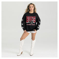 Tampa Bay Buccaneers Gameday Couture Women's Pure Victory Rhinestud Star-Sleeve Pullover Sweatshirt Black - NFL