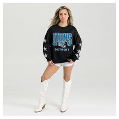 Detroit Lions Gameday Couture Women's Pure Victory Rhinestud Star-Sleeve Pullover Sweatshirt Black - NFL