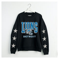 Detroit Lions Gameday Couture Women's Pure Victory Rhinestud Star-Sleeve Pullover Sweatshirt Black - NFL