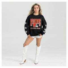 Cleveland Browns Gameday Couture Women's Pure Victory Rhinestud Star-Sleeve Pullover Sweatshirt Black - NFL