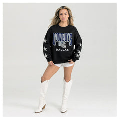 Dallas Cowboys Gameday Couture Women's Pure Victory Rhinestud Star-Sleeve Pullover Sweatshirt Black - NFL