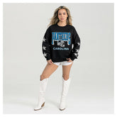 Carolina Panthers Gameday Couture Women's Pure Victory Rhinestud Star-Sleeve Pullover Sweatshirt Black - NFL