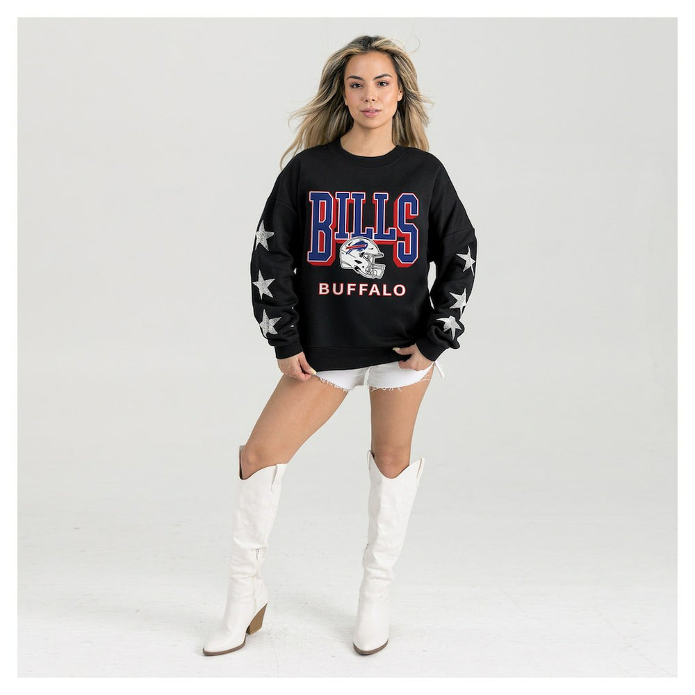 Buffalo Bills Gameday Couture Women's Pure Victory Rhinestud Star-Sleeve Pullover Sweatshirt Black - NFL