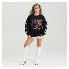 Chicago Bears Gameday Couture Women's Pure Victory Rhinestud Star-Sleeve Pullover Sweatshirt Black - NFL