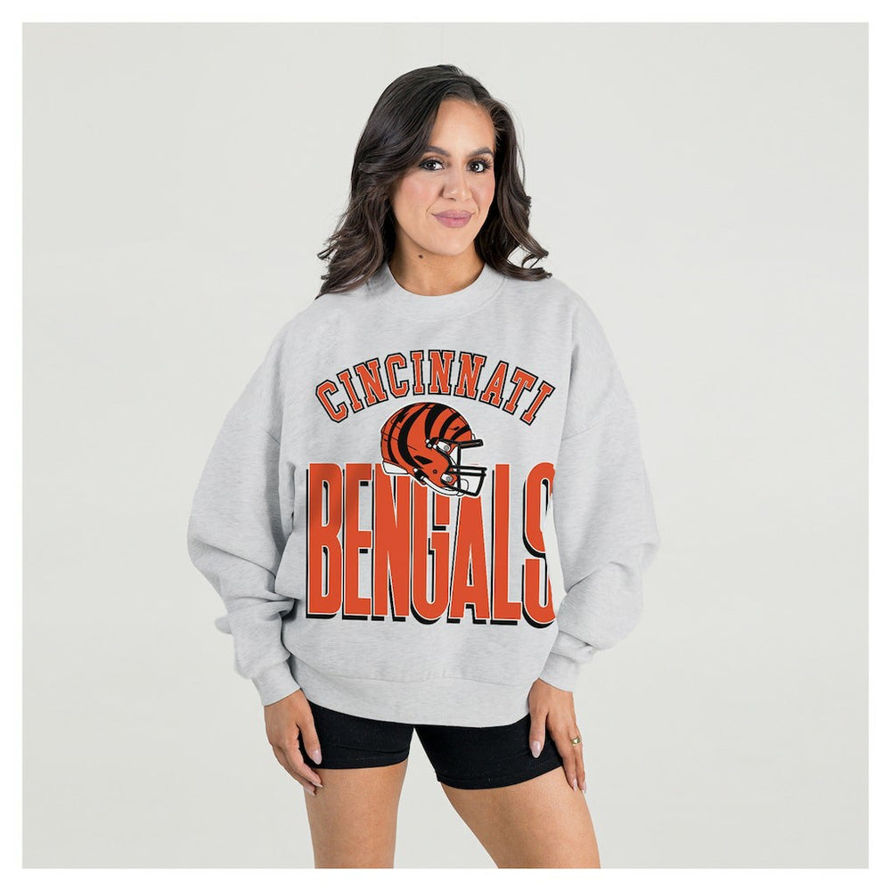 Cincinnati Bengals Gameday Couture Women's Fierce Focus Premium Oversized Fleece Pullover Sweatshirt Ash - NFL