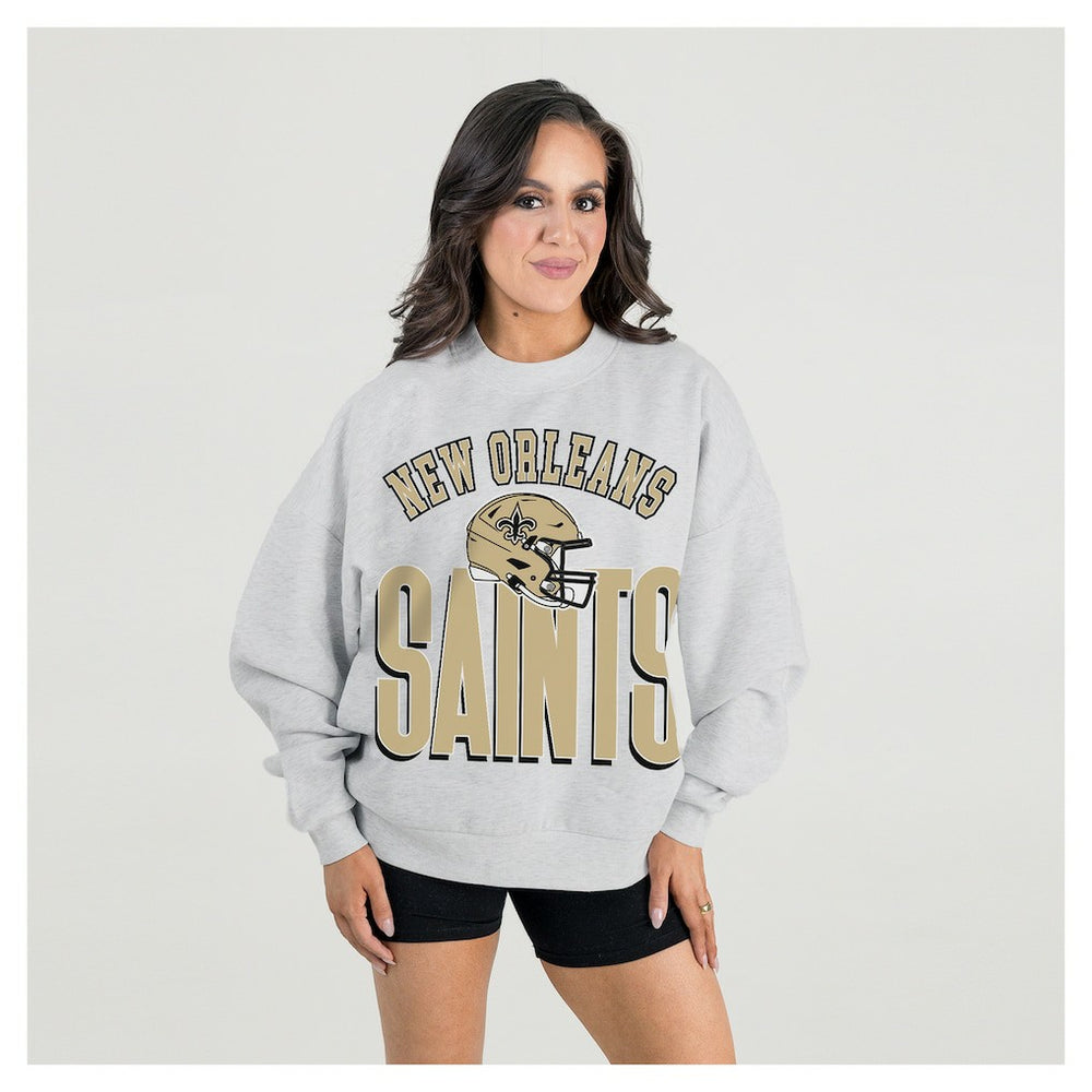 New Orleans Saints Gameday Couture Women's Fierce Focus Premium Oversized Fleece Pullover Sweatshirt Ash - NFL