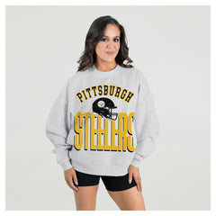 Pittsburgh Steelers Gameday Couture Women's Fierce Focus Premium Oversized Fleece Pullover Sweatshirt Ash - NFL