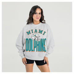 Miami Dolphins Gameday Couture Women's Fierce Focus Premium Oversized Fleece Pullover Sweatshirt Ash - NFL
