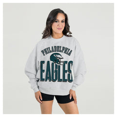 Philadelphia Eagles Gameday Couture Women's Fierce Focus Premium Oversized Fleece Pullover Sweatshirt Ash - NFL