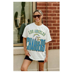 Los Angeles Chargers Gameday Couture Women's Oversized Classic Fierce Focus T-Shirt White - NFL