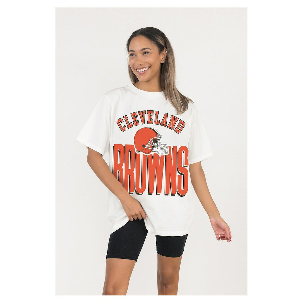 Cleveland Browns Gameday Couture Women's Oversized Classic Fierce Focus T-Shirt White - NFL