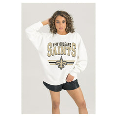 New Orleans Saints Gameday Couture Women's Swift Strike Premium Oversized Fleece Pullover Sweatshirt White - NFL