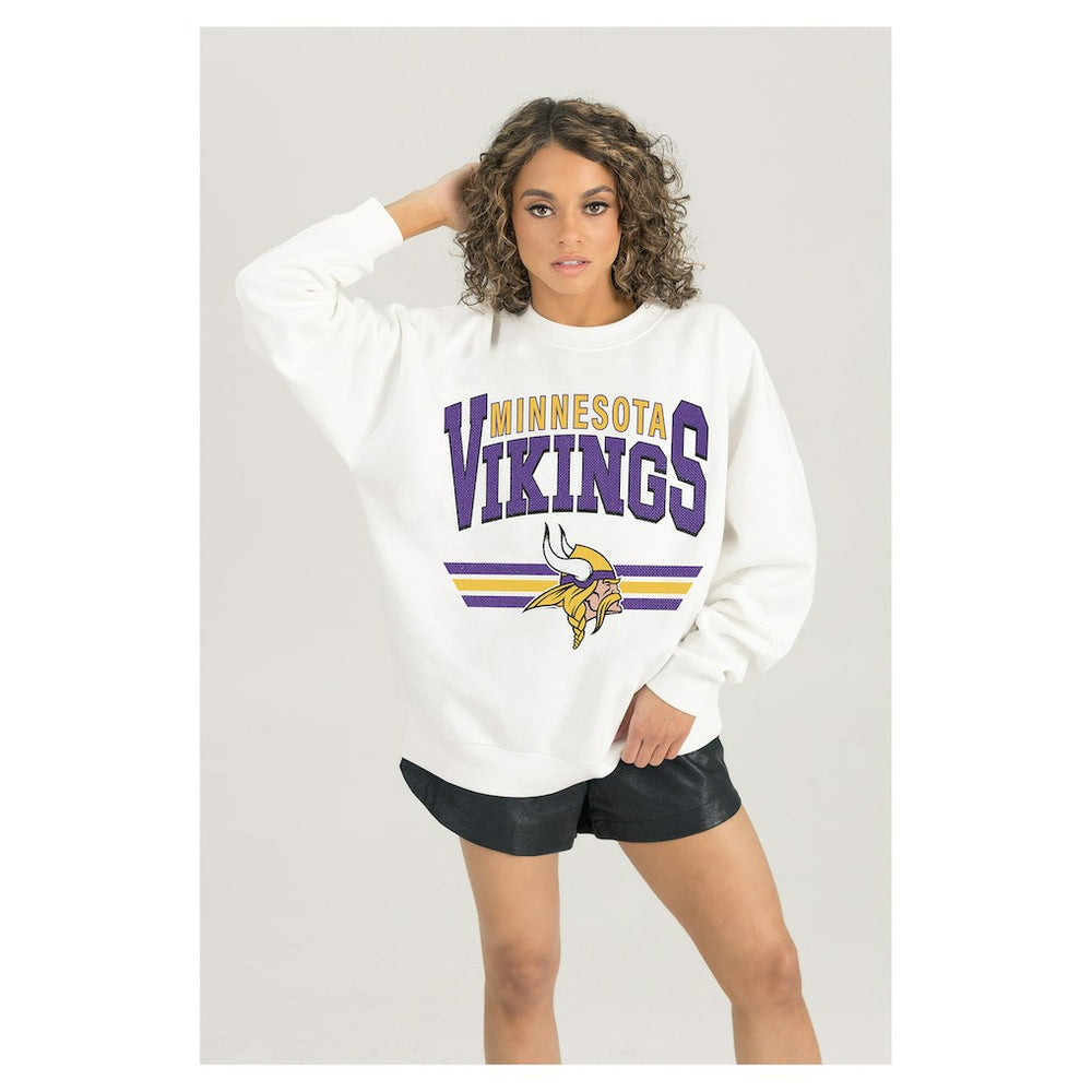 Minnesota Vikings Gameday Couture Women's Swift Strike Premium Oversized Fleece Pullover Sweatshirt White - NFL