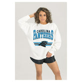 Carolina Panthers Gameday Couture Women's Swift Strike Premium Oversized Fleece Pullover Sweatshirt White - NFL