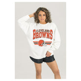 Cleveland Browns Gameday Couture Women's Swift Strike Premium Oversized Fleece Pullover Sweatshirt White - NFL