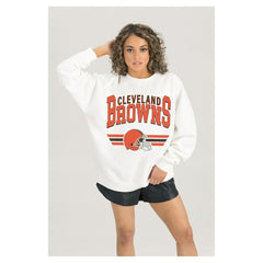 Cleveland Browns Gameday Couture Women's Swift Strike Premium Oversized Fleece Pullover Sweatshirt White - NFL