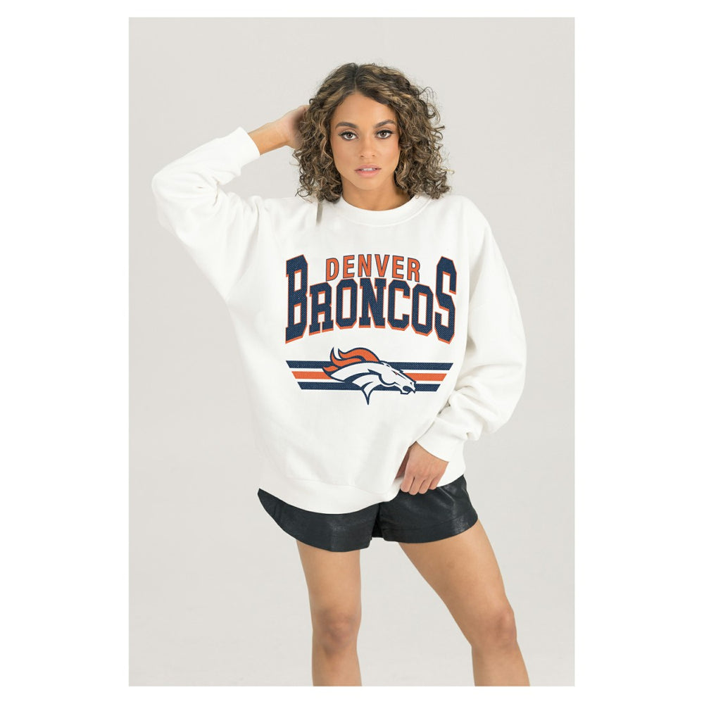 Denver Broncos Gameday Couture Women's Swift Strike Premium Oversized Fleece Pullover Sweatshirt White - NFL