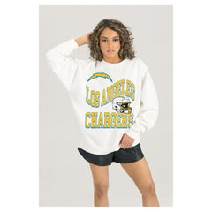 Los Angeles Chargers Gameday Couture Women's Oversized Hard Earned Premium Fleece Pullover Sweatshirt White - NFL